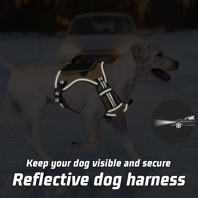 WINGOIN Tactical Dog Harness for Small Dogs, No Pull Harness with Handle 2 Pockets Poop Bag, Reflective Dog Vest, Military Service Heavy Duty Big Dog Harness for Walking Hiking Training (Khaki, S)