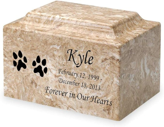 Mainely Urns Syrocco Dog Paw Prints Pet Cremation Urn for Ashes - Personalize with Name, Date, and Sentiment - Cultured Marble - 210 Cubic Inch for a Pet Weighing up to 210 Pounds