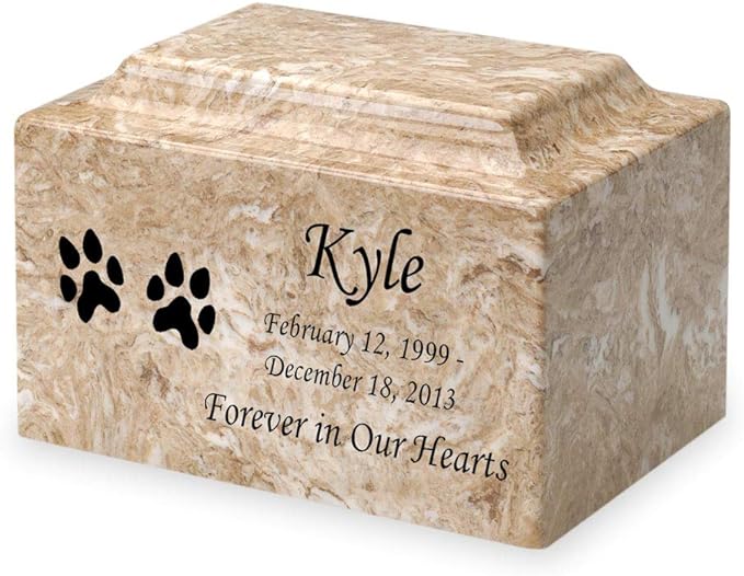 Syrocco Dog Paw Prints Pet Cremation Urn for Ashes - Personalize with Name, Date, and Sentiment - Cultured Marble - 50 Cubic Inch for a Pet Weighing up to 50 Pounds