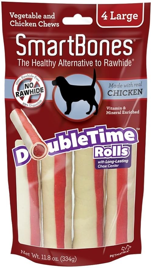 SmartBones DoubleFun Rolls, Rawhide Free Dog Chew Sticks, Long-Lasting Chew Center, Treats for Dogs Made With Real Chicken, 4 Count