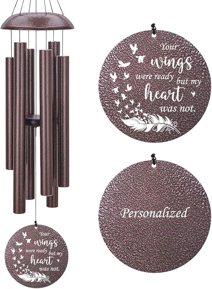 Wind Chimes Personalized, Metal Deep Tone Wind Chimes in Loving Memory, Custom Text for Loss of Loved Mom/Dad, Sympathy Gifts Wind Chime Memorial Gifts for Funeral Outdoor 36inch
