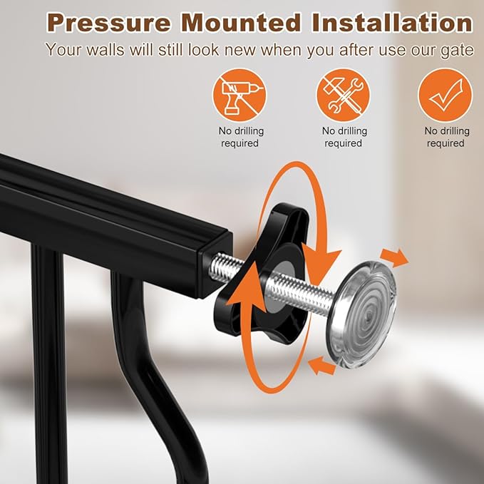 29.5-53.1" Extra Wide Baby Gate for Stairs No Drilling, 30" Tall Auto Close Press Mounted Baby Gate for Doorways, Adjustable Width Walk Through Dog Gates for Doorways, Black