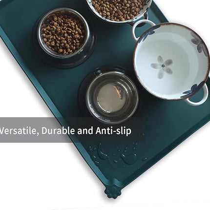 Hoki Found Large Silicone Pet Food Mats - Non Slip Dog Cat Bowl Placemats - Waterproof Dog Cat Food Mats - Dark Cedar