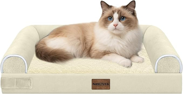 Small Dog Bed Orthopedic Washable: Beds Bolster Small Sized Dogs Cats Bed Egg Crate Foam Couch Sofa Waterproof with Removable Cover - Beige