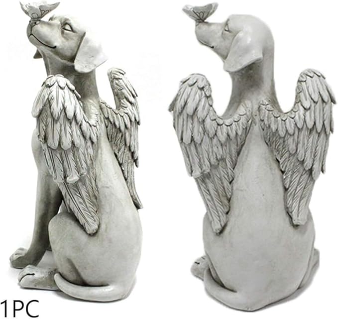 Angel Wing Dog Memorial Stone,Dog Memorial Gifts for Loss of Dog,8 Inch Resin Sleeping Dog Garden Ornament, Pet Grave Marker, Angel Tribute Statue for Dog Bereavement