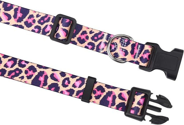 Dog Collar and Leash Set with Bohemia Floral Tribal Geometric Patterns - Soft Ethnic Style Collar Adjustable for Small Medium Large Dogs(Pink Leopard Set,L)