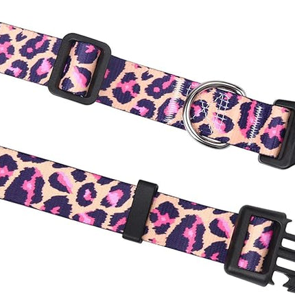 Dog Collar and Leash Set with Bohemia Floral Tribal Geometric Patterns - Soft Ethnic Style Collar Adjustable for Small Medium Large Dogs(Pink Leopard Set,M)