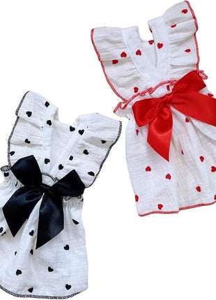 QWINEE 2 Pieces Cute Heart Pattern Dog Dress Ruffle Trim Princess Dress Cat Vest Dress Lace Trim Summer Dress Pet Clothes for Small Medium Cats Dogs Kitten Puppy Red and Black X-Large