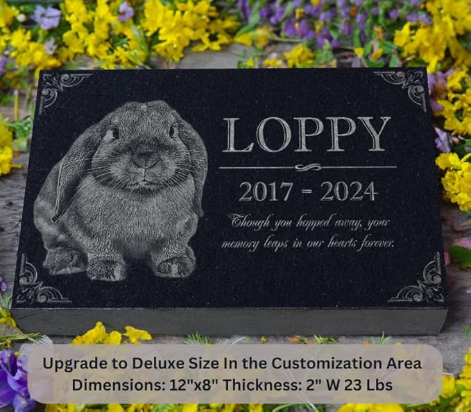 Your Image Pet Memorial Stone: Custom Pet Granite Marker | Dog and Cat Grave Stone | Tribute for Rabbit | Water Proof Outdoor Tombstone Gravestone | RIP Urn Memorial | Pet Bereavement