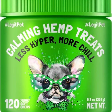 Calming Hemp Treats for Dogs Made in USA Organic Hemp Natural Separation Aid Helps Barking, Chewing, Thunder, Fireworks, Aggressive Behavior Soothing Stress Relief Natural Relaxation 120 Chews