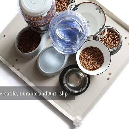 Hoki Found XX-Large Silicone Pet Feeding Mats - Non Slip Dog Cat Bowl Placemats - Waterproof for Carpet - Cream Brown