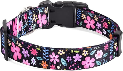 Dog Collar with Bohemia Floral Tribal Geometric Patterns - Soft Ethnic Style Collar Adjustable for Small Medium Large Dogs(Floral,M)