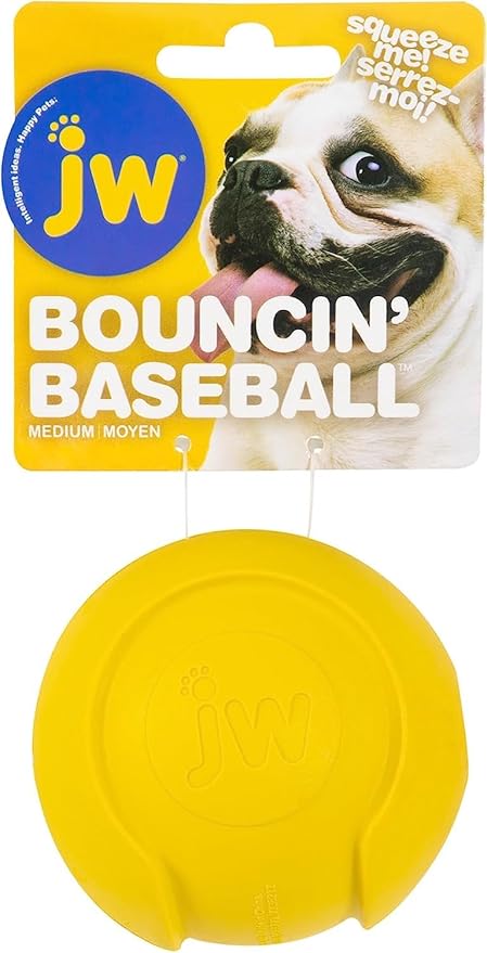 JW Pet Company iSqueak Bouncin' Baseball Dog Toy, Medium (Colors Vary)