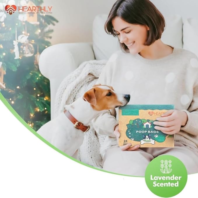 Dog Poop Bags Rolls 360 Count Pack of 24 | Leak Proof and Extra Thick Dog Poop Bag Refill with Dispenser and Leash Clip| Cat litter Bags | Lavender Scented | Green (13 x 9 Inches)