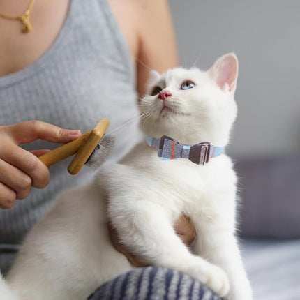 EXPAWLORER Puppy Collar and Leash Set - Classic Plaid Small Dog Collar with Bow Tie, 360 Swivel No Tangle Dog Leash, Adjustable Dog Collar for Small Medium Dogs Cats, Sky Blue XS