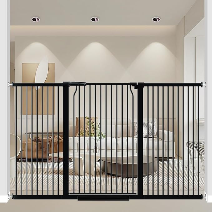 40.55" Extra Tall Dog Gate for Doorways & Stairs, 65.8-68.5" Extra Wide, Pressure Mounted, Auto Close, Black
