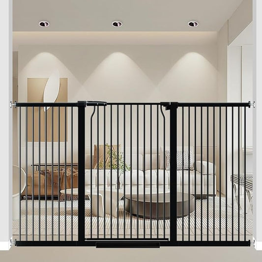 40.55" Extra Tall Dog Gate for Doorways & Stairs, 65.8-68.5" Extra Wide, Pressure Mounted, Auto Close, Black