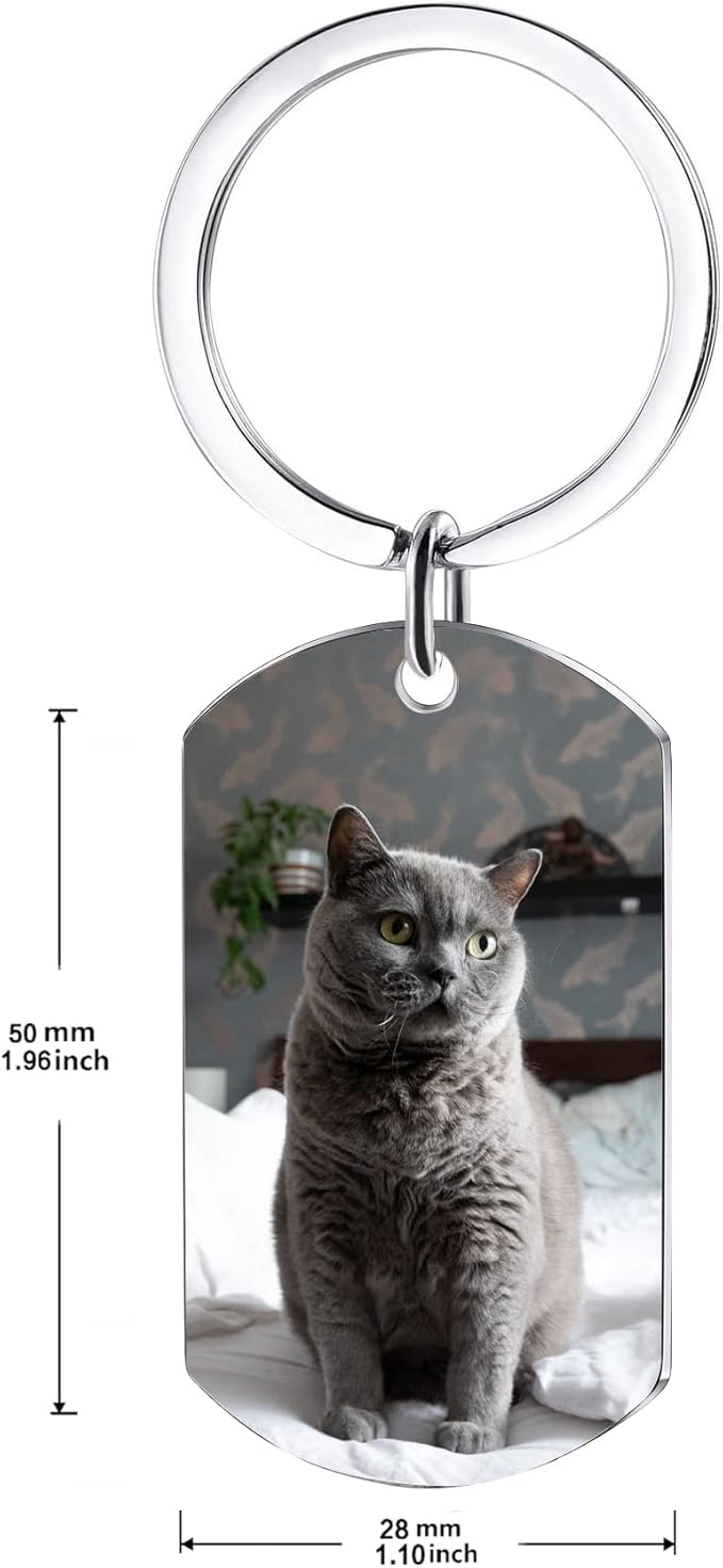 Funnylife Personalized Pet Memorial Keychain for Cats Stainless Steel Custom Pet Photo Memory Keepsake Loss of Cat Sympathy Gifts Cat Pass Away Gifts