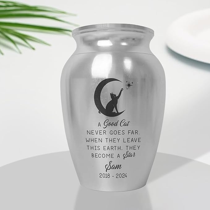 Artsy Woodsy Personalized Pet Memorial Mini Urns - Stainless Steel Decorative Keepsake Urns for Ashes, 2.56 inch, Gifts for Cat Lovers in Loving Memory