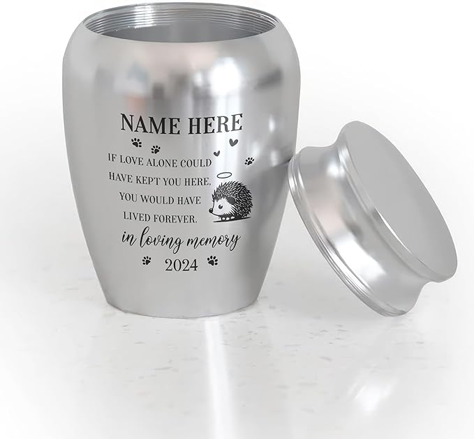 Artsy Woodsy Personalized Hedgehog Pet Memorial Cremation Mini Urn, Decorative Keepsake Small Urns for Ashes 2.56 inch, Remembrance Gifts for Pet Lovers in Loving Memory (02, 2.56x1.77)