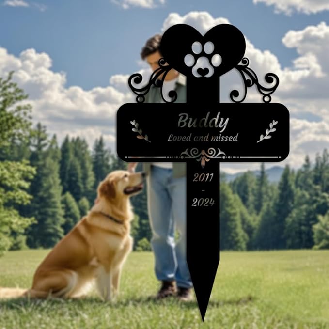 Custom Dog Grave Marker Metal Cross Memorial Gifts Personalized Pet Loss Sign with Name Dog Tombstones for Graves Outdoor Dog Yard Stake