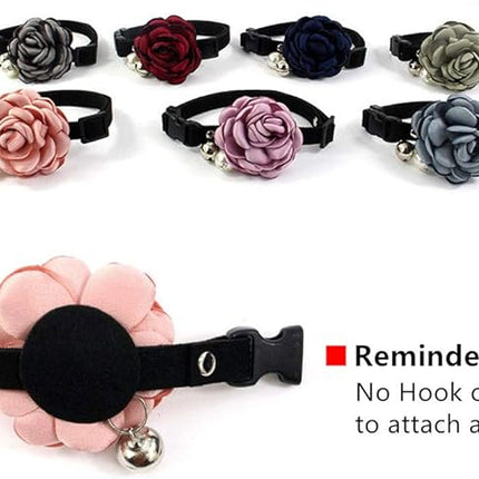 Everflowering Rose Flower Cat Dog Collar Bow Tie - Suede Puppy Necklace with Bell - Chihuahua Yorkie Girl Clothes Costume Outfits Accessory, Adjustable and Handmade (Pink, Size XS)