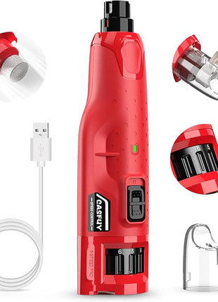 Casfuy Dog Nail Grinder Quiet - (45db) 6-Speed Pet Nail Grinder with 2 LED Lights for Large Medium Small Dogs/Cats, Professional 3 Ports Rechargeable Electric Dog Nail Trimmer with Dust Cap(Red)