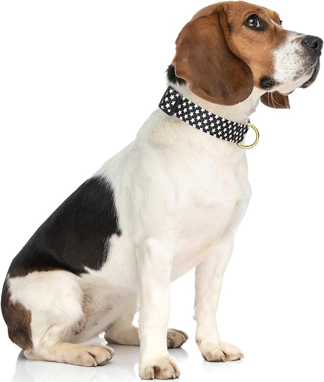 Rnivvi Dog Collar for Medium Dogs, Cute Heavy Duty Adjustable Puppy Collar with Quick Release Buckle for Boy Girl & Female, Pet Accessories for Walking Running, M Length 1" Width, Black Star