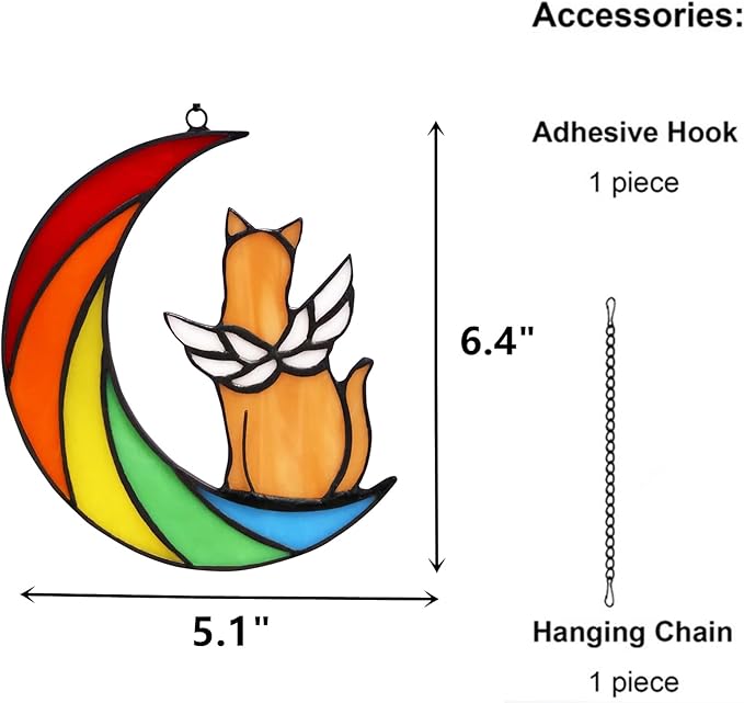Orange Cat Memorial Gifts for Loss of Cat Mom Sympathy Bereavement, Rainbow Bridge Pet Memorial Gifts Stained Glass Window Hangings