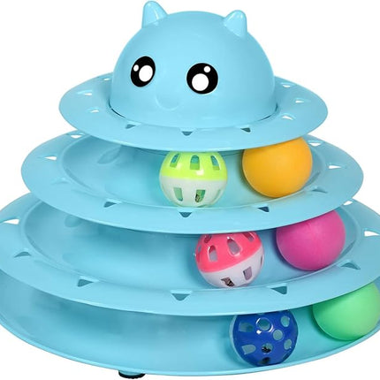 UPSKY Cat Toy Roller 3-Level Turntable Cat Toys Balls with Six Colorful Balls Interactive Kitten Fun Mental Physical Exercise Puzzle Kitten Toys.