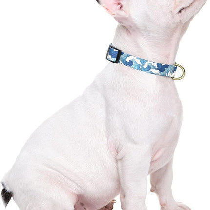 Rnivvi Dog Collar for Small Dogs, Cute Heavy Duty Adjustable Puppy Collar with Quick Release Buckle for Boy Girl & Female, Pet Accessories for Walking Running, S Length 3/4" Width, Japanese Style Wave