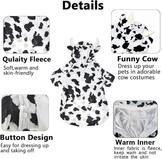 FLAdorepet Halloween Dog Cow Costume Outfits for Small Medium Large Dog Winter Fleece Puppy Jacket Coat Hoodie Funny Dog Clothes Golden Retriever(White, 6XL)
