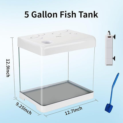 Small Fish Tank,5 Gallon Glass Aquarium Betta Fish Tank Starter Kit with Filter and LED Light.（White）