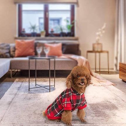 BINGPET Dog Plaid Hoodie - Pocket Design - Dog Fleece Sweater with Hat Pet Winter Clothes Plaid Sweatershirts for Winter