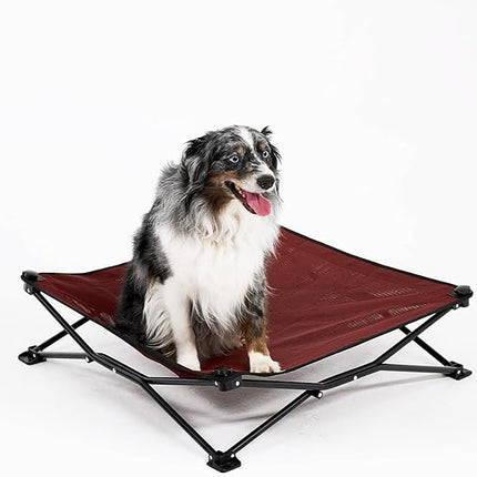 Coolaroo On-The-Go Elevated Dog Bed - Foldable Pop-Up Travel Dog Bed with Breathable, Moisture-Resistant Fabric, Carry Bag Included, Lightweight & Portable, Brick, Medium