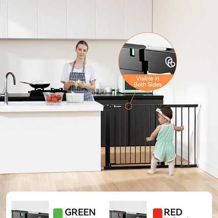 COMOMY 30" Tall Baby Gate for Stairs Doorways, Fits Openings 29.5" to 46" Wide, Auto Close Extra Wide Dog Gate for House, Pressure Mounted Easy Walk Through Pet Gate with Door, Black