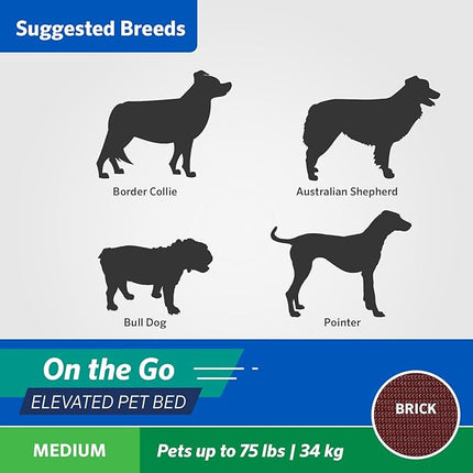 Coolaroo On-The-Go Elevated Dog Bed - Foldable Pop-Up Travel Dog Bed with Breathable, Moisture-Resistant Fabric, Carry Bag Included, Lightweight & Portable, Brick, Medium