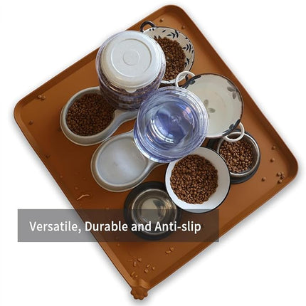 Hoki Found XX-Large Non Slip Silicone Pet Food Mats - Bowl Mats Tray - Feeding Mat for Carpet, Dogs, Cats - Waterproof - Butterscotch