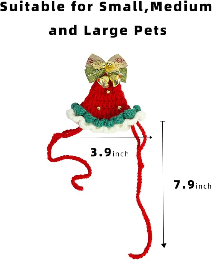 Christmas Cat Costume, Handmade Dog Holiday Outfit with Christmas Tree Hat & Wreath Scarf Set, Adjustable, Lightweight & Breathable, Pet Accessories for Xmas Party & Photos