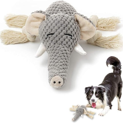 Plush Dog Toy, Squeaky Interactive Puppy Dog Toys with Crinkle Paper, Durable Chew Toys for Small and Medium Dogs with Mouse Shape(Medium, Elephant)