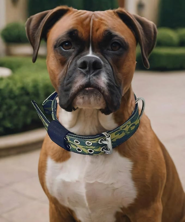 Dog Collar for Large Dogs - 2" Wide Tactical Collars with Handle for Extra Large Breed Dogs, Military Heavy Duty 1/3" Thick Nylon Pet Collar Camo Green M