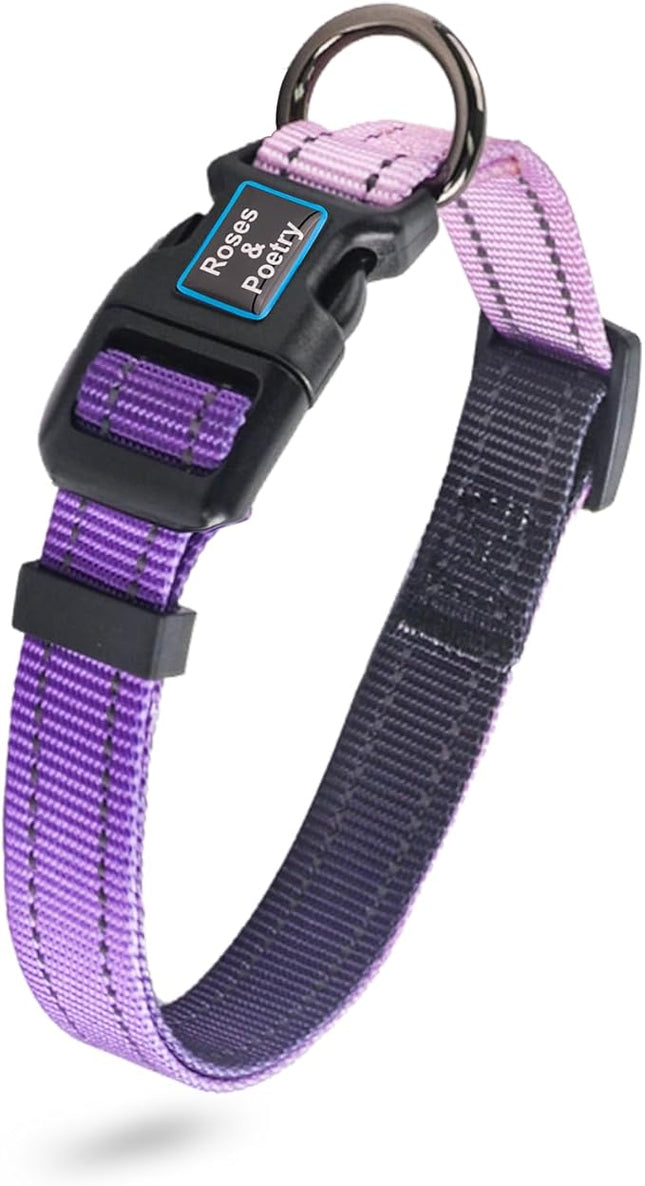 Roses&Poetry Small Dog Collar, Adjustable Reflective Puppy Collars Durable Pet Collars for Small Medium Large Dogs(Lightpurple-S)