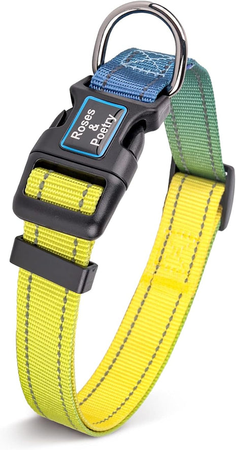 Roses&Poetry Dog Collars for Medium Dogs with Gradient Amber, Yellow Reflective Dog Collar Adjustable Mediums Pet Collars for Small Medium Large Dogs (Amber-M)