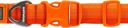 Ruffwear, Front Range Dog Collar, Adjustable Tubelok Webbing, Lightweight, Side Release Buckle, Aluminum V-Ring, Durable for Everyday Use, Blaze Orange, 11"-14"