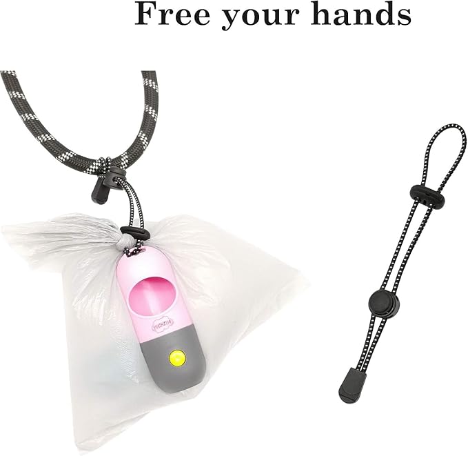 Dog Poop Bags Holder with LED Flashlight|Pet Waste Bags Dispenser for Leash|Doggie Potty Bags Container with Leak-proof Pet Trash Bags and Accessories (1 Holder 15 Bags, Pink)