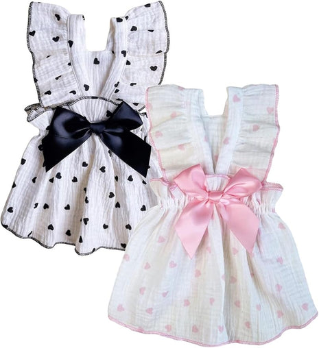 QWINEE 2 Piece Cute Heart Pattern Dog Dress Ruffle Trim Princess Dress Cat Vest Dress Lace Trim Summer Dress Pet Clothes for Small Medium Cats Dogs Kitten Puppy Multicolor A X-Small