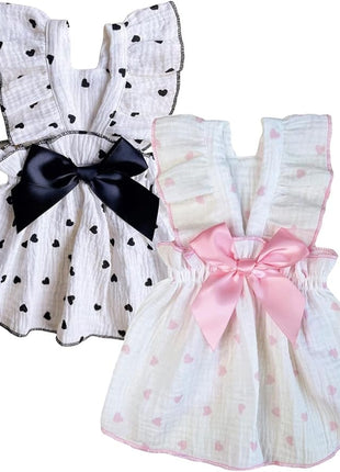 QWINEE 2 Piece Cute Heart Pattern Dog Dress Ruffle Trim Princess Dress Cat Vest Dress Lace Trim Summer Dress Pet Clothes for Small Cats Dogs Kitten Puppy Multicolor A Small