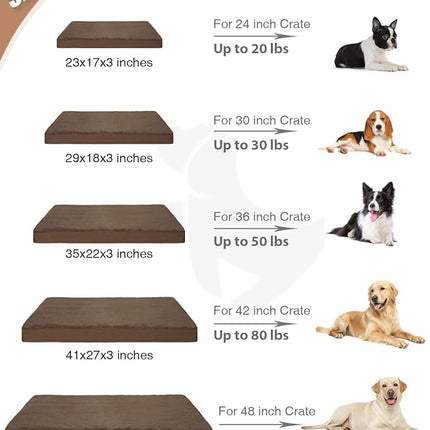 KSIIA Orthopedic Dog Bed Crate Waterproof Pet Mats for Medium Dogs Deluxe Plush Washable Pet Bed with Egg Crate Foam & Removable Cover, 29 x 18 Inch, Brown