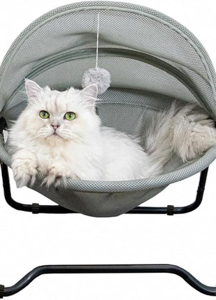Cat Bed Cat Hammock Bed Elevated cat Bed, Comfortable and Breathable Pet Bed with Awning and Plush Toy, No-Tools Assemble, Cover Removable and Washable, Suitable for Indoor and Outdoor Use