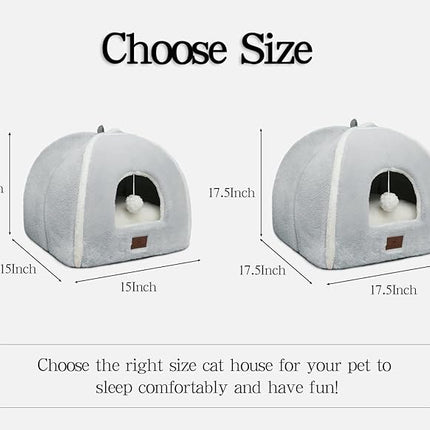 Large Cat Bed for Indoor Cats - Cat House Cats Tent with Removable Washable Cushioned Pillow, Soft and Self Kitten beds,Pet Bed, Grey,17.5inches